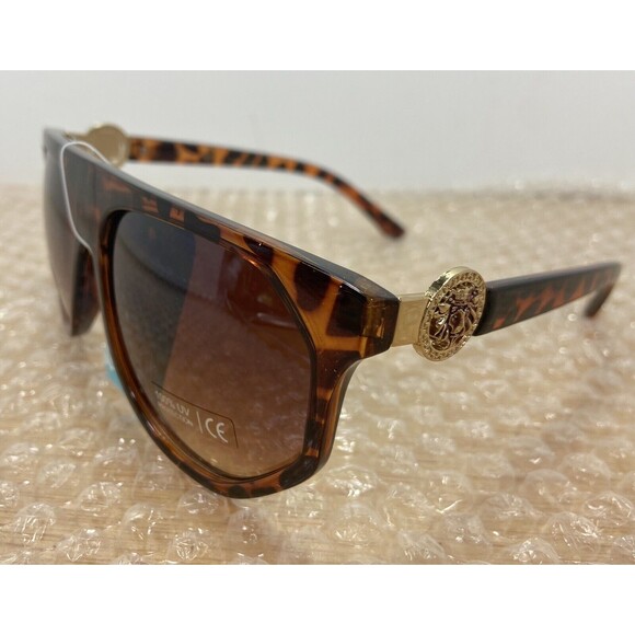 Kleo Plastic Oversized Flat Top Avaitor Fashion Sunglasses Brown Gold Lion Gafas - Picture 8 of 11